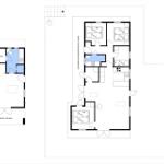 Zwei Wohnungen mit Sauna und überdachter Terrasse. Raumplan mit Maßen.