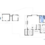 Functional floor plan with sauna, kitchen, and two bedrooms.