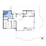Apartment with sauna, kitchen, three bedrooms, and covered terrace.