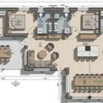 Dieses Haus hat zwei Schlafzimmer, eine Küche, ein Wohnzimmer und eine überdachte Terrasse.