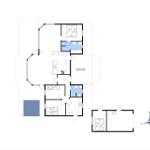 Flur mit Küche, Bad und Schlafzimmer. Überdachte Terrasse. Garage und Nebenraum.