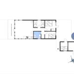 Übersichtsplan einer Ferienwohnung mit Küche, Schlafzimmern und Terrasse.
