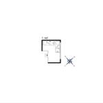 Floor plan of the first room with sleeping area and orientation indicator.