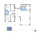 Apartment with three bedrooms, kitchen, and bathroom. Outdoor area with terrace.