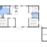 Wohnung mit Sauna, Küche, zwei Schlafzimmern und Bad. Außenbereich mit Skur/Schuppen.