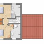 Zwei Schlafzimmer, Bad und Terrasse mit Holzdielen.