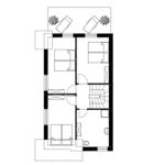 Dieses Haus zeigt zwei Schlafzimmer, ein Bad und eine Küche mit Balkon.