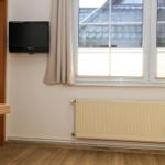 Wohnraum mit TV, Fenster und Heizkörper