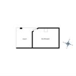 Plan zeigt Carport und Schuppen mit Kompass