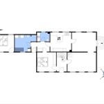 Stueplan zeigt zwei Schlafzimmer, Küche, Bad und einen Flur mit Treppe.