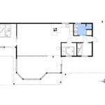 Wohnung mit zwei Schlafzimmern, Küche und Bad. Grundriss mit Orientierung.