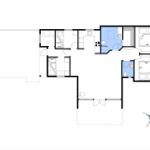 Dieses Hausplan zeigt drei Schlafzimmer, eine Küche und zwei Bäder mit Dusche.