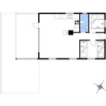 Wohnung mit Küche, Bad und drei Schlafzimmern mit Betten.