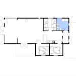 Wohnung mit Küche, Schlafzimmer und Bad. Flur und Wohnbereich sind groß.