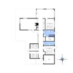 Wohnung mit drei Schlafzimmern, Sauna und Skur. Flur mit Küche und Bad.