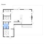 Stueplan zeigt drei Schlafzimmer, Küche und Bad mit Flur und Treppe.