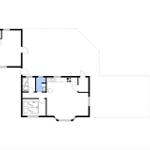 Wohnung mit Küche, Bad, Schlafzimmer und Wohnbereich. Mit Kompassorientierung.