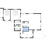 Floor plan with four bedrooms, kitchen, bathroom, and private area.