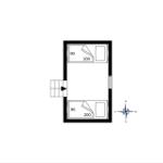 Zwei Schlafzimmer mit jeweils 90 und 200 cm Betten, Eingang und Kompass.