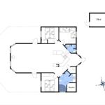 Dieses Haus hat drei Schlafzimmer, eine Küche, eine Sauna und einen Schuppen.