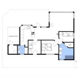 Wohnung mit Terrasse, Sauna und drei Schlafzimmern. Küche und Badezimmer sind vorhanden.