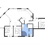 Stueplan zeigt Wohn- und Schlafzimmer, Küche und Bad mit Maßangaben.