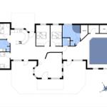 Dieses Grundrissbild zeigt eine Ferienwohnung mit mehreren Schlafzimmern, Küche, Sauna und Garage.