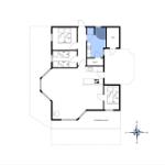 Funktionaler Grundriss mit Sauna, drei Schlafzimmern und überdachter Terrasse.