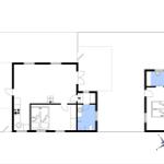 Wohnung mit Küche, Bad, Schlafzimmer und Toilette. Raumübersicht mit Maßen.
