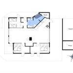 Plan zeigt Sauna, Küche, Schlafzimmer und Carport mit Privatbereich.