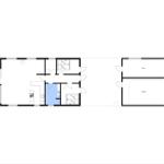 Funktionaler Grundriss mit Küche, Schlafzimmer und Garage. Orientierung mit Kompass.