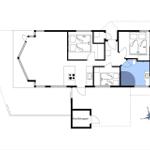 Übersichtsplan einer Wohnung mit drei Schlafzimmern, Küche und Bad.