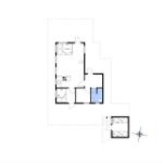 Apartment with kitchen, bedrooms, and bathroom. Room layout with measurements.