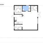 Floor plan shows living area with kitchen, bathroom, and bedroom.