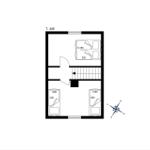 Ground floor with bedroom, stairs, and two bedrooms with beds.