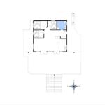 Functional floor plan with three bedrooms, kitchen, and bathroom. Outdoor area with stairs.