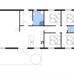 Functional floor plan with kitchen, bathroom, four bedrooms, and living area.