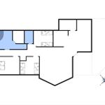 This is a floor plan of an apartment with multiple bedrooms and a bathroom.