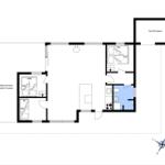 Functional floor plan with bedrooms, kitchen, and covered terrace.