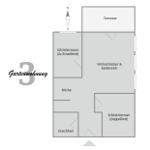 Gartenwohnung mit Terrasse, zwei Schlafzimmern, Küche und Duschbad.