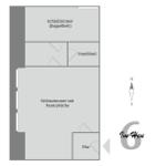 Wohnung mit Schlafzimmer, Duschbad, Wohnzimmer mit Pantryküche und Flur.