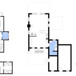Funktionaler Grundriss mit Schlafzimmern, Küche und überdachter Terrasse.