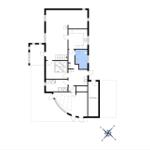 Wohnungsgesamtplan mit Schlafzimmer, Küche und Bad.