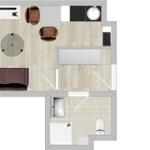 Wohnung mit Küche, Wohnbereich, Schlafzimmer und Bad