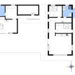 Funktionaler Grundriss mit Küche, Schlafzimmer und überdachter Terrasse.