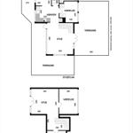 Two-story apartment with terrace, kitchen, and bedrooms. Floor plan and ground floor plan.