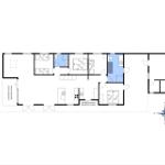 Funktionaler Grundriss mit Schlafzimmern, Küche und überdachter Terrasse.