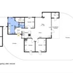 Funktionaler Grundriss mit Sauna, Küche und mehreren Schlafzimmern.