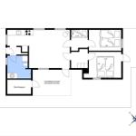 Dieses Haus hat drei Schlafzimmer, eine Küche, eine Bad und eine überdachte Terrasse.