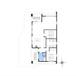 Wohnung mit drei Schlafzimmern, Küche und überdachter Terrasse.